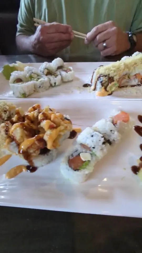 Sushi Yuka: Roll & Pho in Suwanee showing sushi dinner, date night, sushi roll, spicy tuna, shrimp crunchy roll, video by random_rican on TikTok