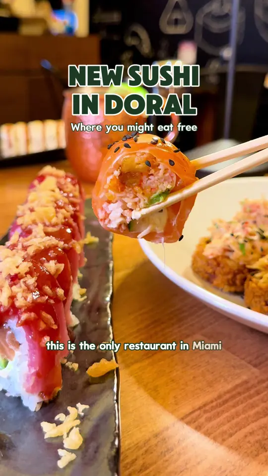 Sushiato Weston in Weston showing sushi, happy hour, dice game promotion, date night atmosphere, video by tecontemiami on TikTok