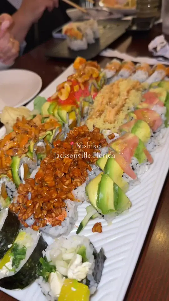 Sushiko Japanese Restaurant in Jacksonville showing vegan sushi, restaurant visit, video by myveganlady on TikTok