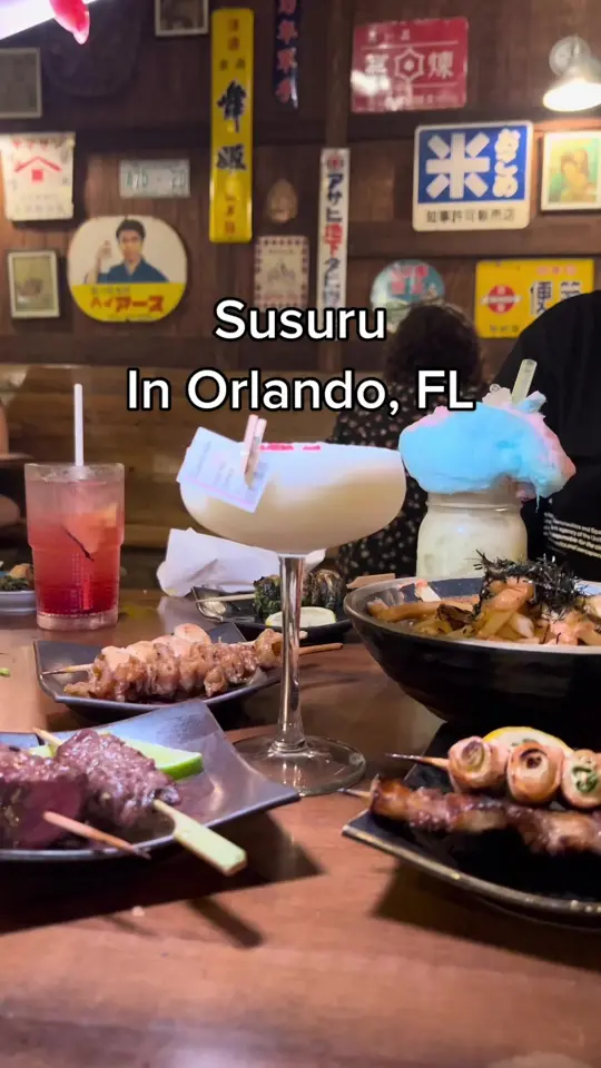 Susuru in Orlando showing japanese street food, izakaya, video by beercutieandfoodie on TikTok