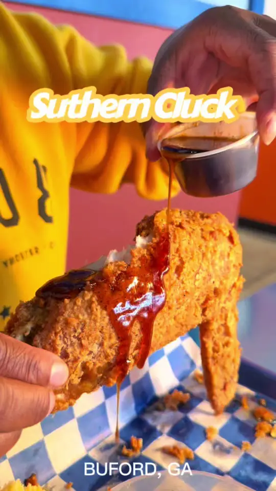 Suthern Cluck Chicken and Waffle in Buford showing restaurant, chicken and waffles, video by illswilli on TikTok