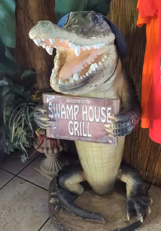 Swamp House Riverfront Grill in Debary showing food, gator nuggets, waterfront dining, atmosphere, video by reessroots on TikTok