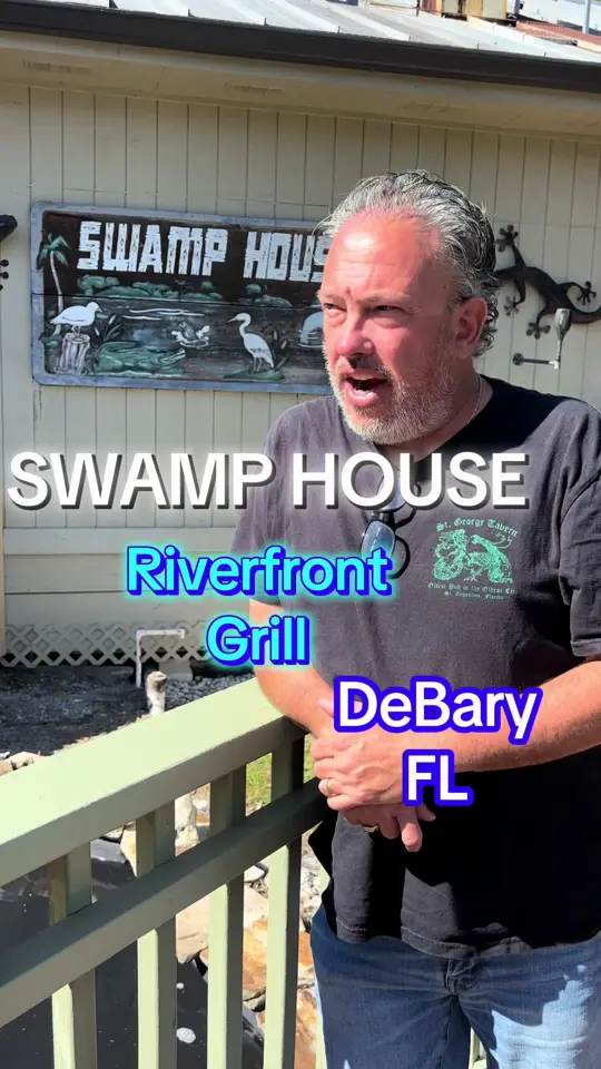 Swamp House Riverfront Grill in Debary showing food, dive bar atmosphere, video by johnnylovesdivebars on TikTok