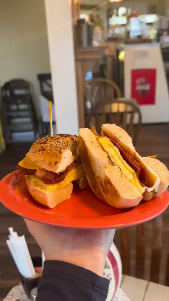 Sweet Kneads Bakery & Cafe in Eatonton showing everything bagels, pepperoni roll, video by Sweet Kneads on Facebook