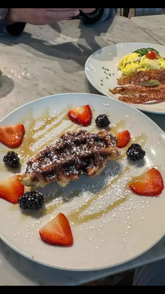 Sweet Paris Creperie & Cafe in Miami showing restaurant visit, brunch, hot chocolate, croffle, video by foodiemomvibe on TikTok