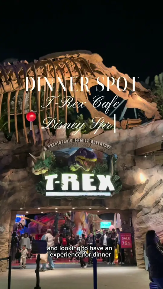 T-Rex Cafe in Lake Buena Vista showing visit, atmosphere, review, video by rileycyr4 on TikTok