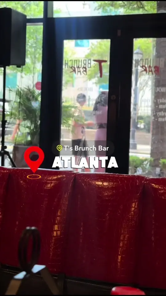 T's Brunch Bar in Atlanta showing visit, customer service, mimosas, video by theetywilliams on TikTok