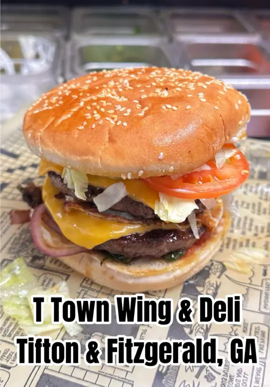 T TOWN WING & DELI - FITZGERALD,GA in Fitzgerald showing food, double cheeseburger, video by ttownwingsdeli on TikTok