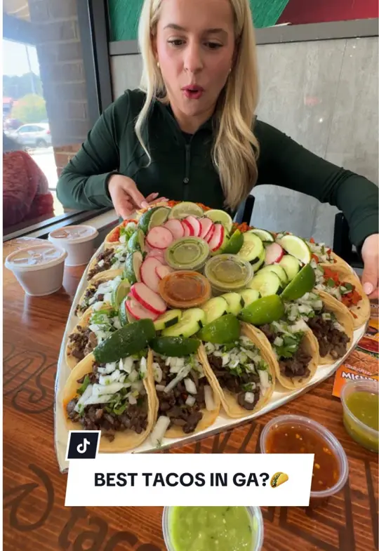 Tacos La Villa in Smyrna showing tacos, birria pizza, food review, video by daseycaviseats on TikTok