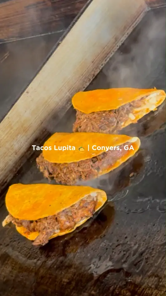 Tacos Lupita in Conyers showing tacos, menu, generous portions, loaded meat, visit, video by Visit Conyers Georgia on Facebook