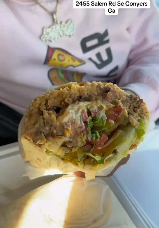 Tacos Lupita in Conyers showing burrito, video by therealfoodstalker on TikTok