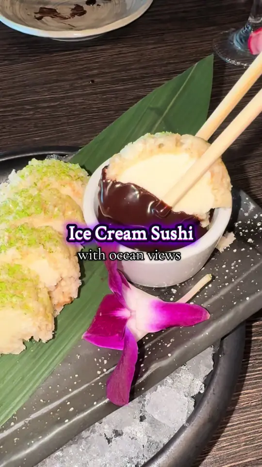 TAKATO in Fort Lauderdale showing review, angry chicken, waygu crispy rice, spicy tuna roll, ice cream sushi, video by eat_drink_gab on TikTok
