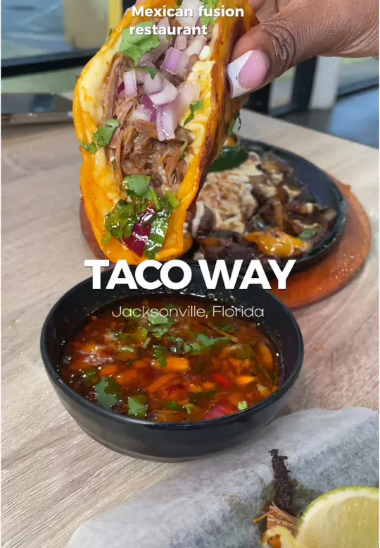 Talkin’ Tacos Oakleaf Town Center in Jacksonville showing review, visit, halal mexican fusion restaurant, birria tacos, bora bora drink, nachos way style, video by boughetto.mk on TikTok
