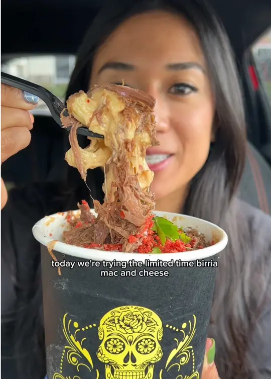 Talkin Tacos in Orlando showing food, birria mac & cheese, pumpkin spice churros, video by explorewithgg on TikTok