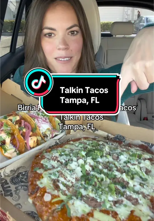 Talkin' Tacos Westchase in Tampa showing birria pizza, mexican food, video by eatdrinkbemandy on TikTok