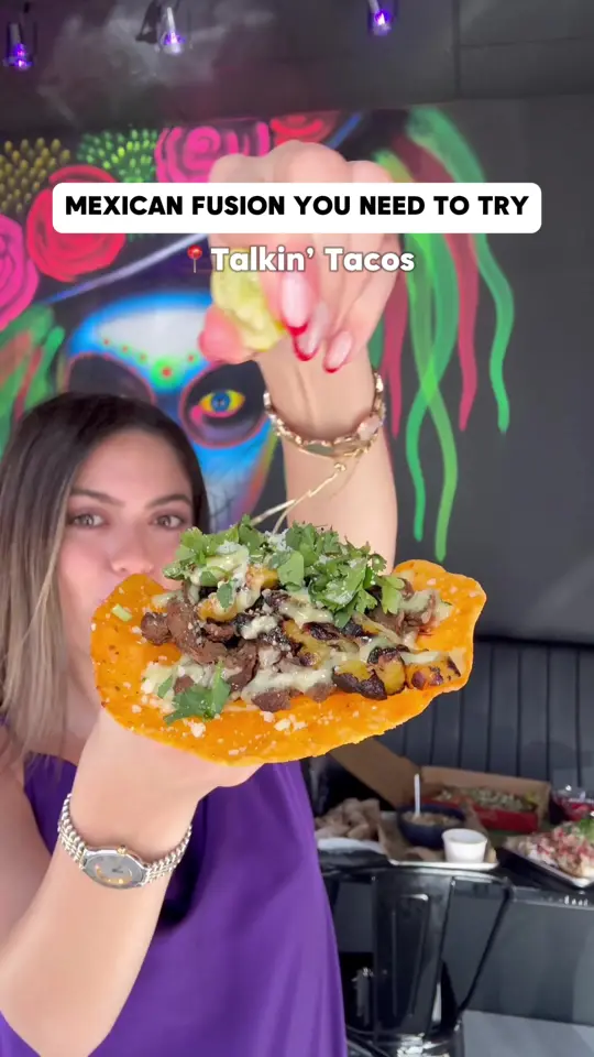 Talkin' Tacos Westchase in Tampa showing grand opening event, free taco promotion, mexican fusion food, video by foodbytiana on TikTok