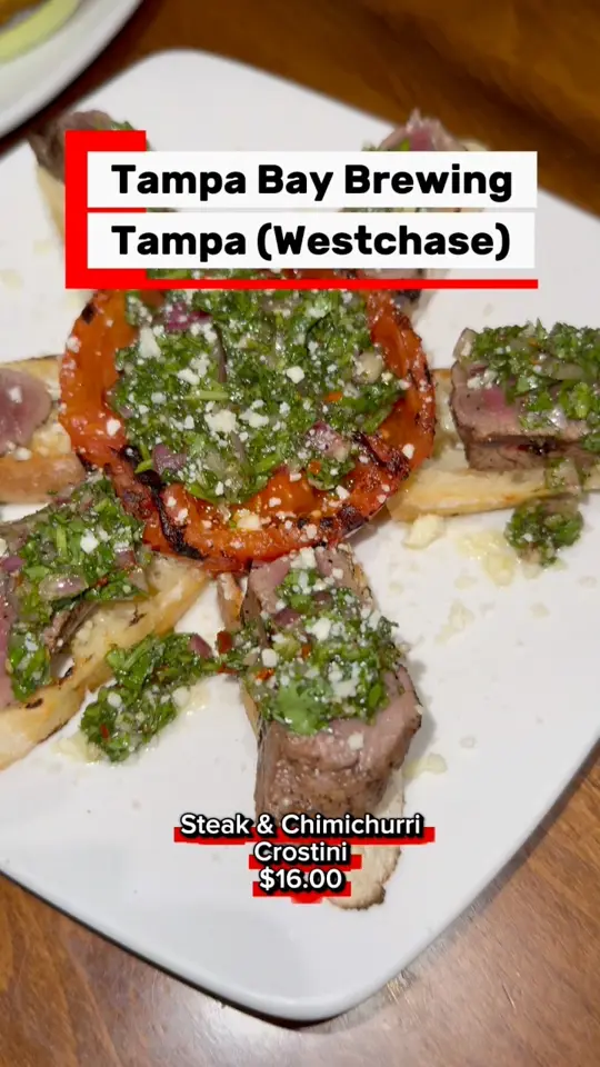 Tampa Bay Brewing Company in Tampa showing appetizers, wings, steak, bar food, video by Jeff and Mark Exploring on Facebook