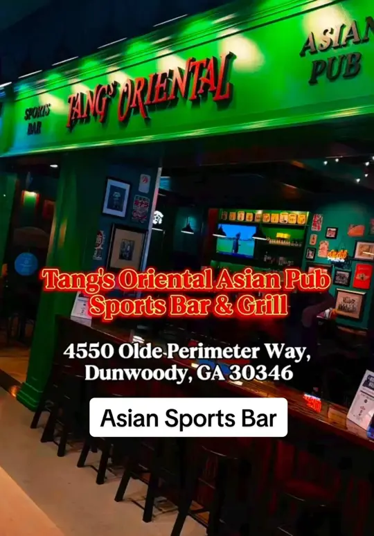 Tang's Oriental Asian Pub - Sports Bar & Grill in Dunwoody showing review, bang bang noodles, chicken thighs, skewers, chocolate brownie, video by contentbyerin on TikTok