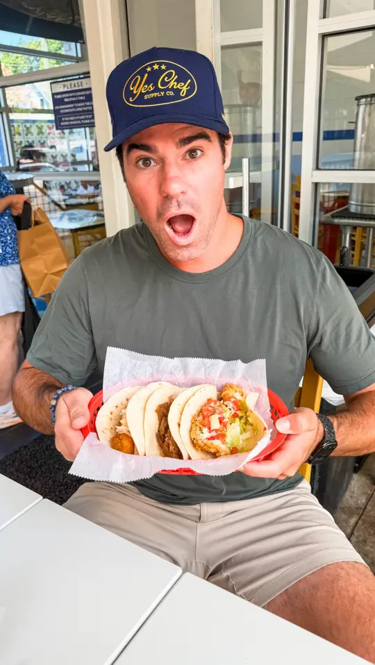 Taqueria Del Sol in Athens showing food review, fried chicken taco, jicama fish taco, brisket, video by Travel Forever ATL on Facebook