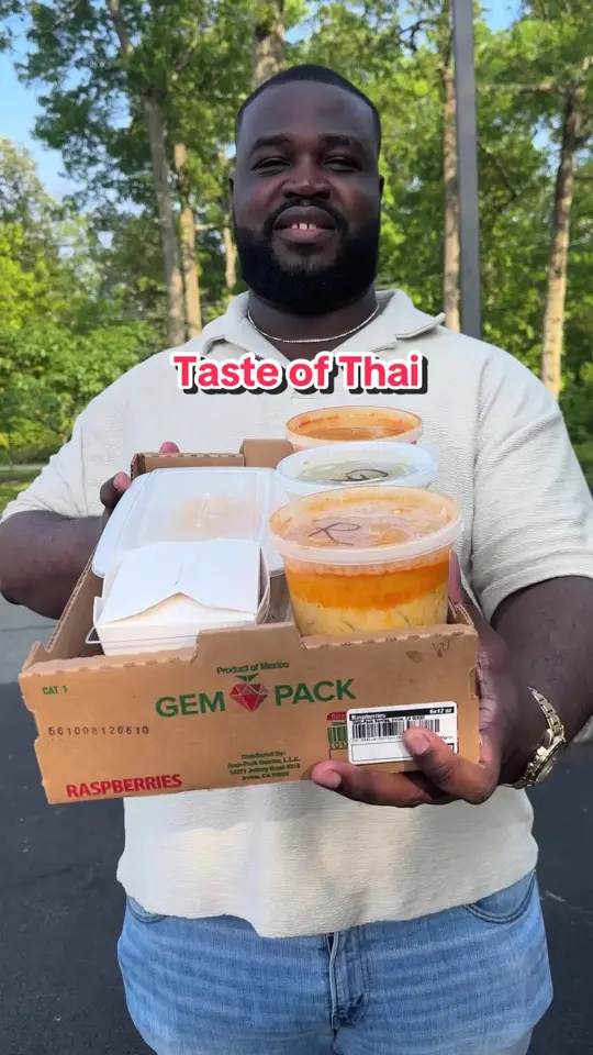 Taste of Thai in Navarre showing review, mango sticky rice, green curry, red curry, yellow curry, drunken noodles, video by mostasting on TikTok