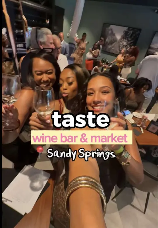 Taste Wine Bar and Market in Atlanta showing wine, date night, solo date, video by vicxmarie on TikTok