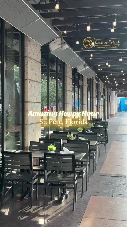 Taverna Costale in St. Petersburg showing review, happy hour menu, bar area visit, video by sunkissedinstpete on TikTok