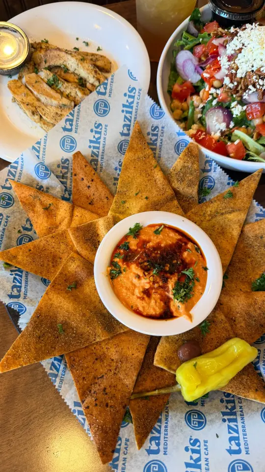 Taziki's Mediterranean Cafe - Gainesville in Gainesville showing food, crisp salads, warm pita, creamy hummus, video by Taziki's Mediterranean Cafe on Facebook