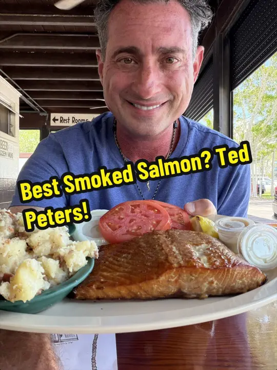 Ted Peters Famous Smoked Fish in St. Petersburg showing review, smoked salmon, video by foodiejustice on TikTok