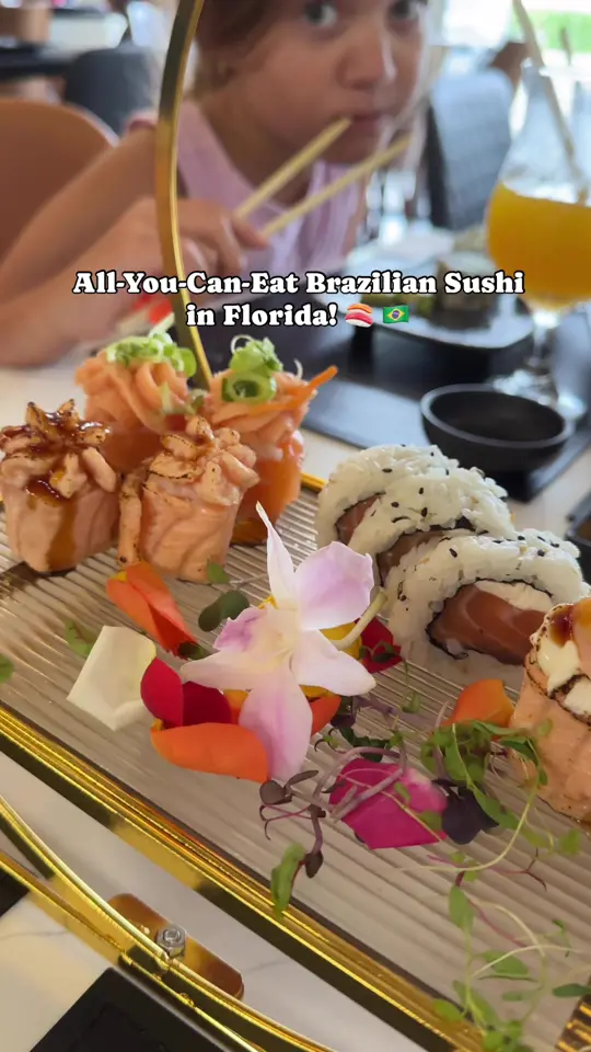  in Florida showing review, visit, brazilian-style sushi, all-you-can-eat sushi, joy mar, video by adventureseekingmom on TikTok