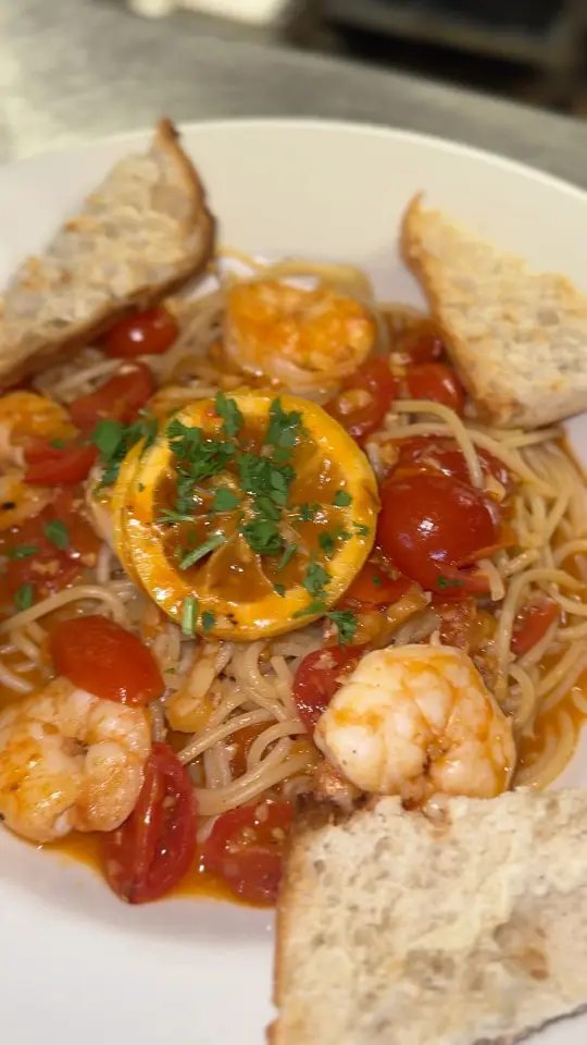 Terra Mia Italian Bistro & Pizzeria in Pooler showing food, shrimp scampi, video by Terra Mia Italian Bistro & Pizzeria on Facebook