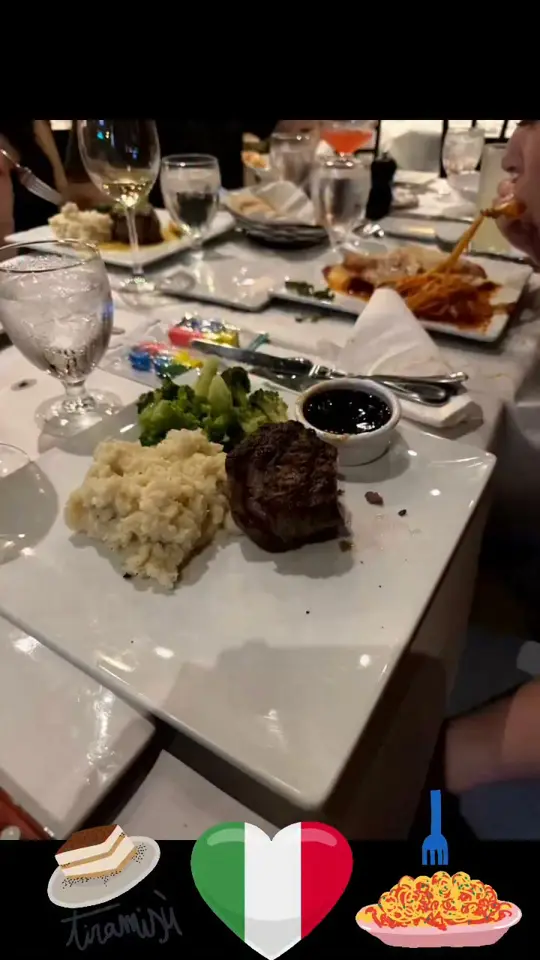 Terra Nostra Ristorante in Fort Myers showing appetizers, fried calamari, french onion soup, caesar salad, aji tuna, pasta dishes, veal parmesan, fettuccine chicken alfredo, chicken bolognese, fil, video by Amy Kelly on Facebook
