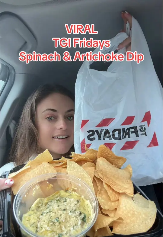 TGI Fridays in Orlando showing appetizer, spinach and artichoke dip, video by sarahmargareteats on TikTok