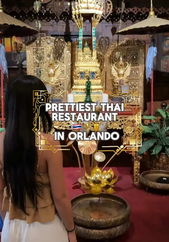 Thai Thani Thai Restaurant in Orlando showing review, yellow curry, thai thani sampler platter, sweet and sour fish, thai tea, mango sticky rice, video by binminmunch on TikTok