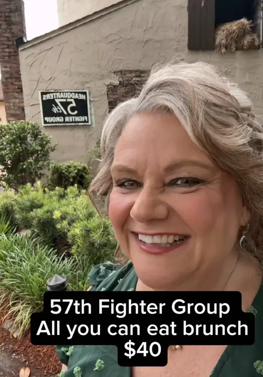 The 57th Fighter Group Restaurant in Atlanta showing brunch, buffet, carving station, pastries, bacon, fruit, video by chicagogirlsouthernworld on TikTok