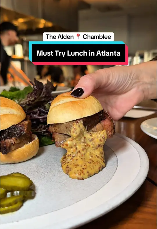 The Alden in Chamblee showing review, visit, lunch, iceberg wedge salad, french onion soup, house ramen, brisket sliders, video by theandreaandrade on TikTok