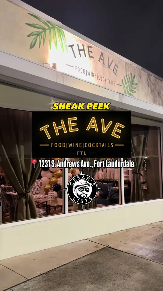 The Ave Fort Lauderdale in Fort Lauderdale showing wine bar, backyard lounge, handcrafted cocktails, charcuterie board, burgers, seafood, video by cesarslists on TikTok