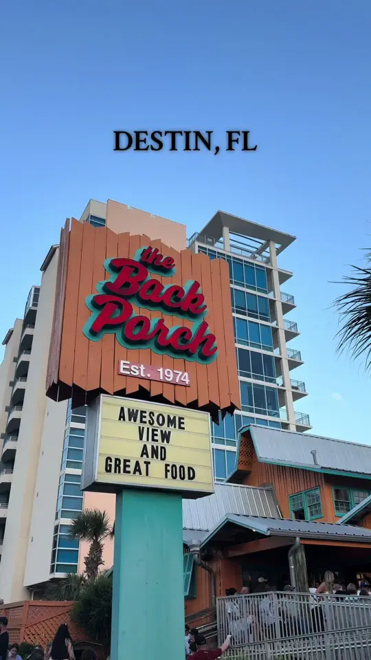 The Back Porch in Destin showing review, visit, view, seafood, video by nessieavi on TikTok
