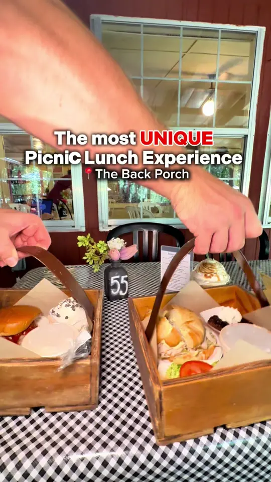 The Back Porch Restaurant in Lake Alfred showing restaurant visit, picnic basket lunch, sandwich, soup, side, dessert, drink, video by eatlocalflorida on TikTok
