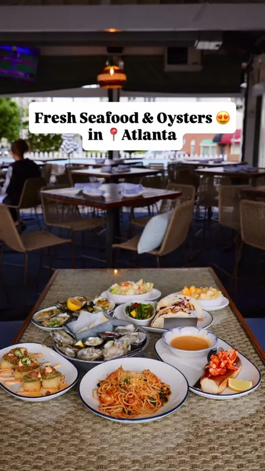The Big Ketch Saltwater Grill - Buckhead in Atlanta showing seafood, oysters, lobster rolls, coastal getaway vibe, fresh seafood, generous portions, video by Romantic.atlanta on Facebook