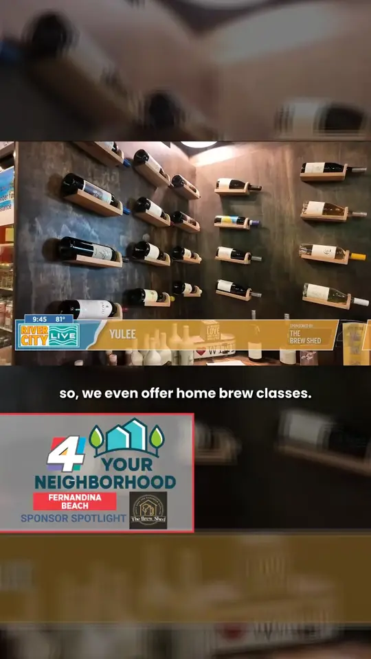 The Brew Shed in Fernandina Beach showing craft beer, wine bar, sustainable practices, backyard vibes, local florida brews, eco-conscious refill stations, video by River City Live on Facebook