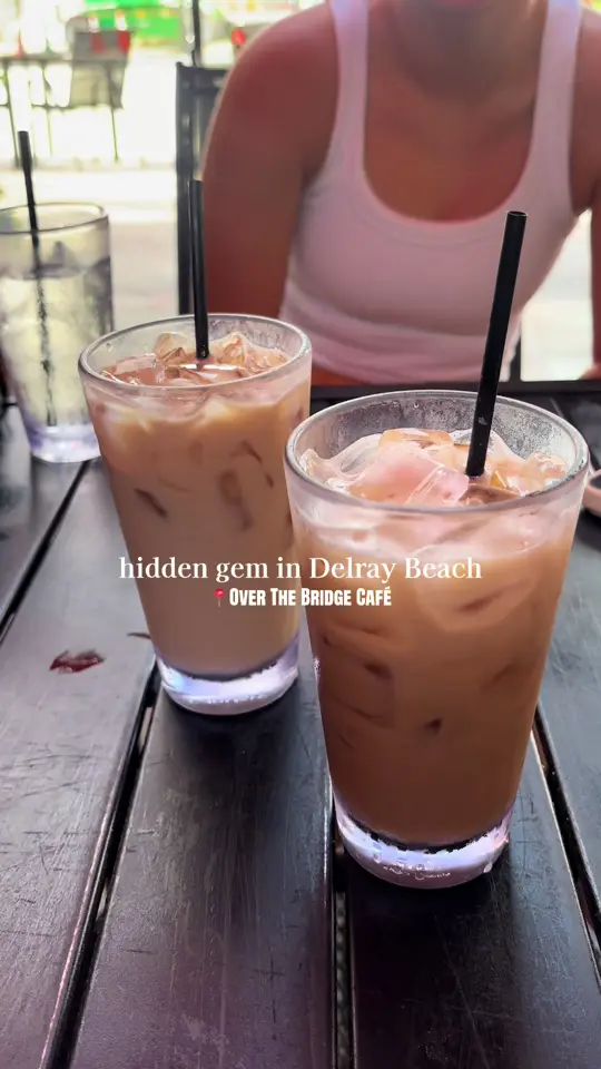 the Bridge Café in Delray Beach showing food, breakfast wrap, food, omelette, drinks, lattes, video by tabs.gum on TikTok