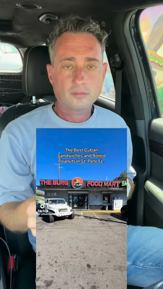 The Burg Diner in St. Petersburg showing food, cuban sandwich, food, hot boiled peanuts, video by Foodie Justice on Facebook