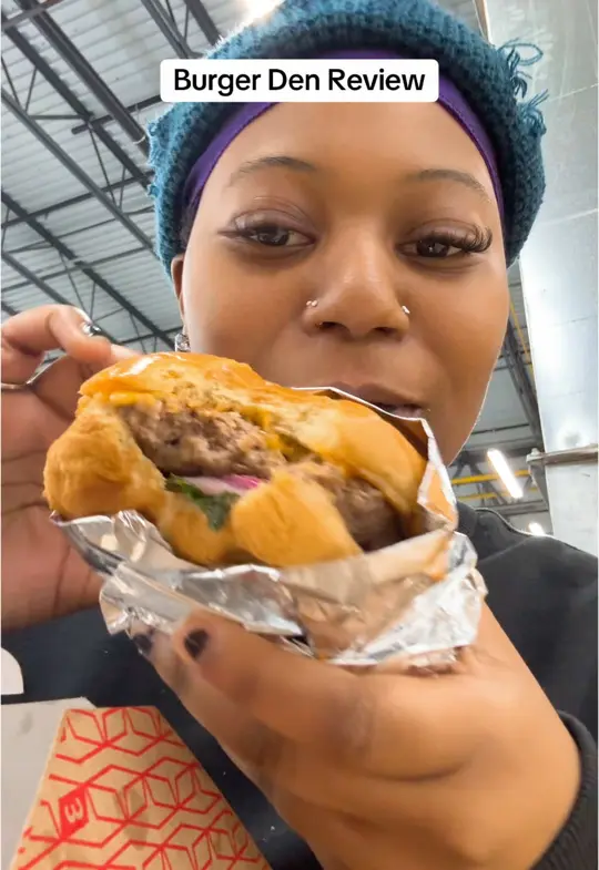 The Burger Den in Kingsland showing review, burger, video by ariithescientist on TikTok