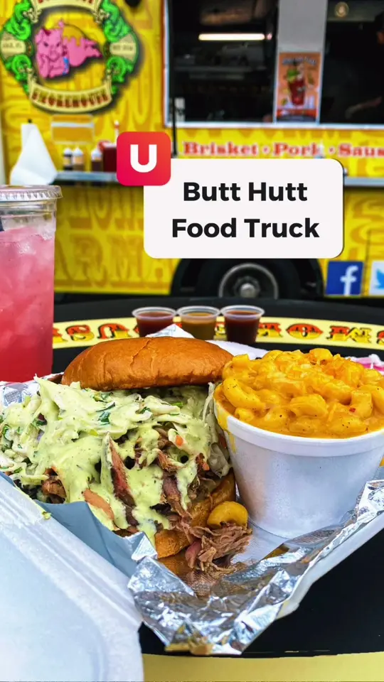 The Butt Hutt Smokehouse in Jacksonville showing food truck, bbq, mac n cheese, video by stufftodoinjax on TikTok