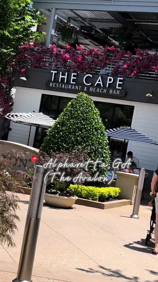 The Cape Restaurant & Beach Bar in Alpharetta showing review, american dishes, south african cuisine, crab dip, halibut w/ coconut rice, peri-peri prawn tacos, sun kissed cocktail, video by monaeyvonne on TikTok