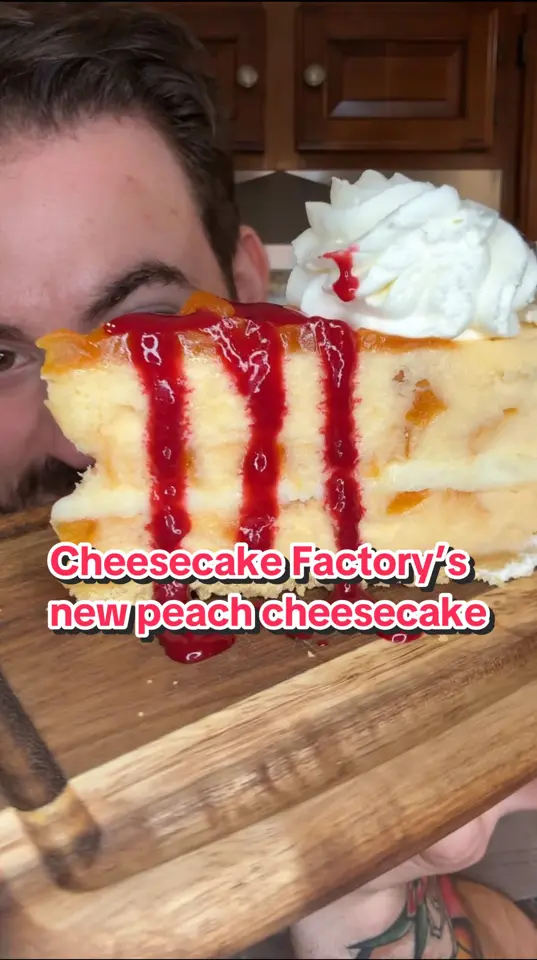 The Cheesecake Factory in Estero showing cheesecake, peach perfect cheesecake, dessert, video by snachwithzach on TikTok