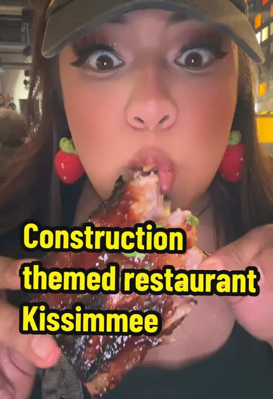 The Construction Zone Restaurant in Kissimmee showing visit, construction themed restaurant, video by holographicmami on TikTok
