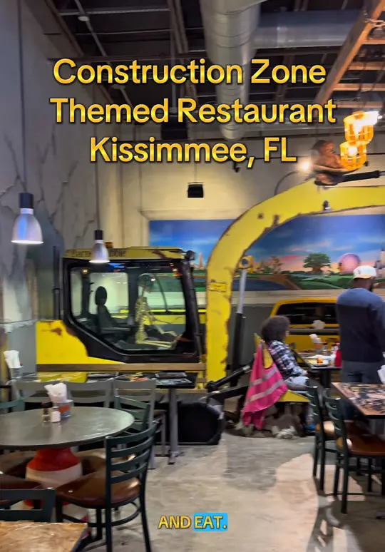 The Construction Zone Restaurant in Kissimmee showing review, visit, kid-friendly atmosphere, family dining, video by sunshinestateselling on TikTok