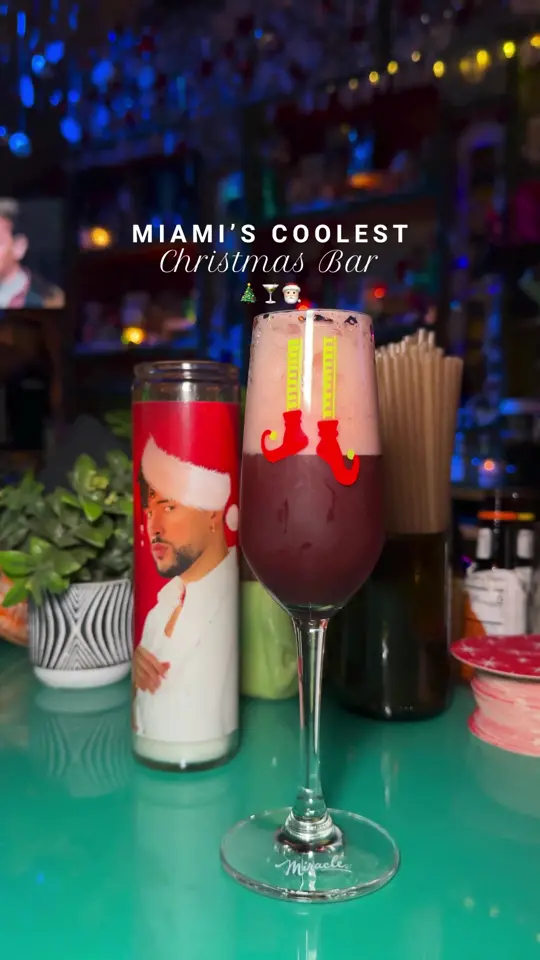  in Florida showing cocktail, christmas themed cocktails, decor, kitschy festive décor, photo ops, collectible mugs and glassware, video by fashion.eat.travel on TikTok