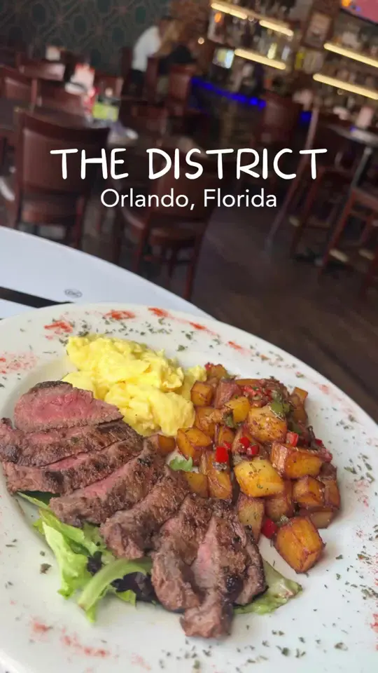 The District GastroBar in Orlando showing brunch, bottomless mimosas, whisky, old fashioned, bloody mary, southern shrimp and grits, video by floridafunadventures on TikTok